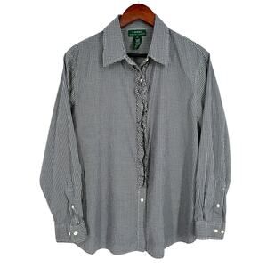 Ralph Lauren Womens Plus Size 2X Black White Checkered Formal Blouse Shirt Top